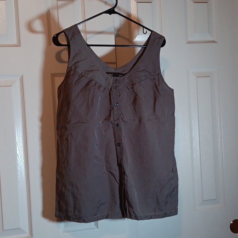 Nau Grey Cotton Silk Sleeveless Button Down Blouse - L